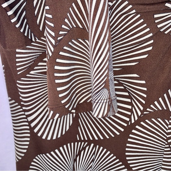 Notations Brown and Cream Geometric Dress Twisted V-neck 3/4 Sleeve Women’s XL - Picture 6 of 8